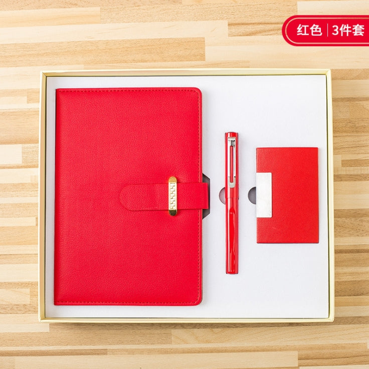 客製化禮品A5商務筆記本名片夾筆3件組印刷紅色_禮歐禮贈品