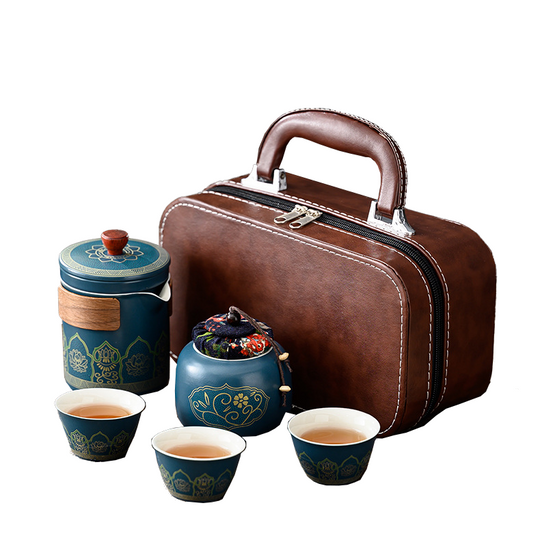 『客製贈品』質感便攜皮革包茶具組 |  客製化禮品、禮贈品專家